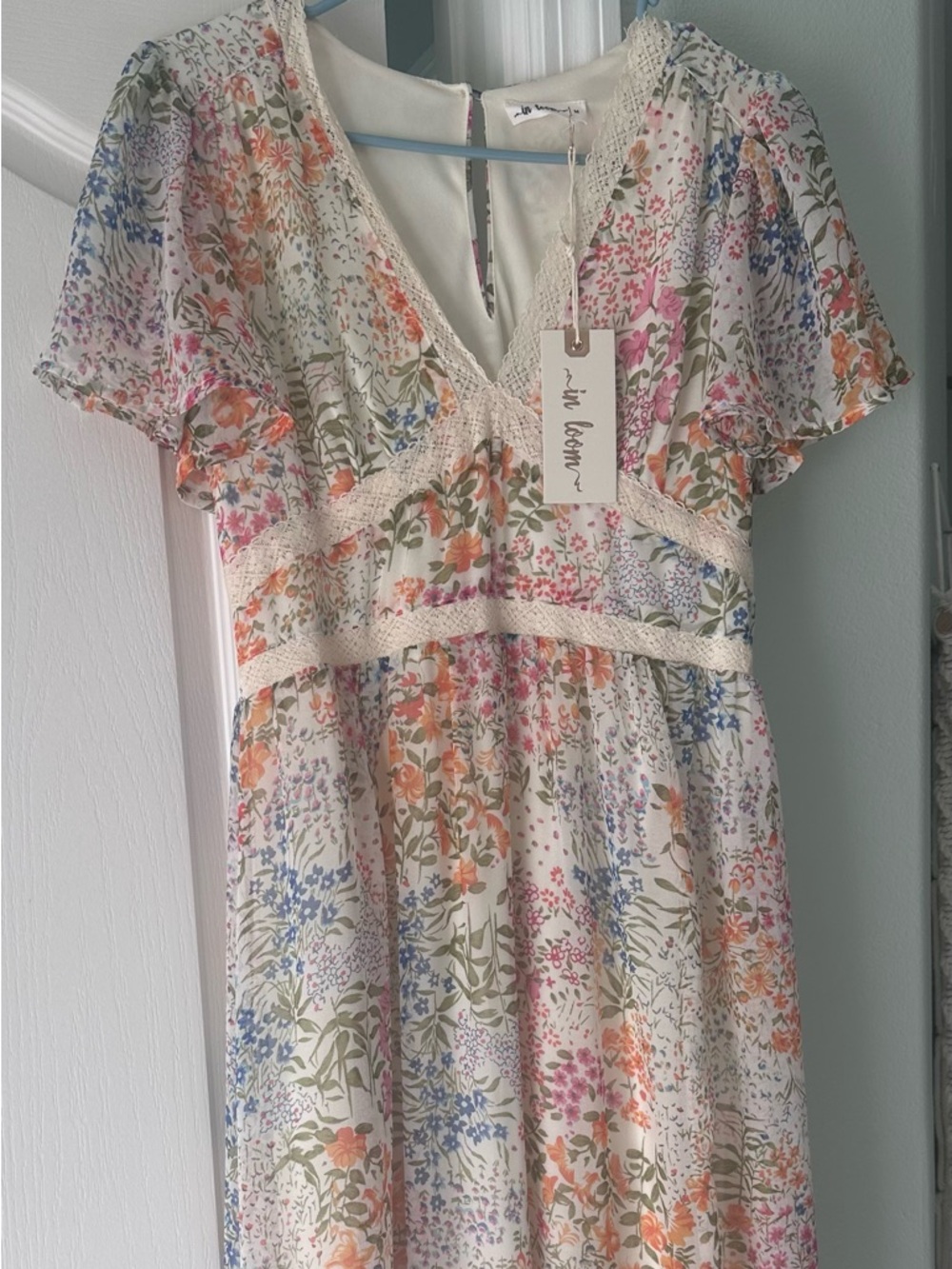 In Bloom Cream Floral Lace-Trim Casual Dress